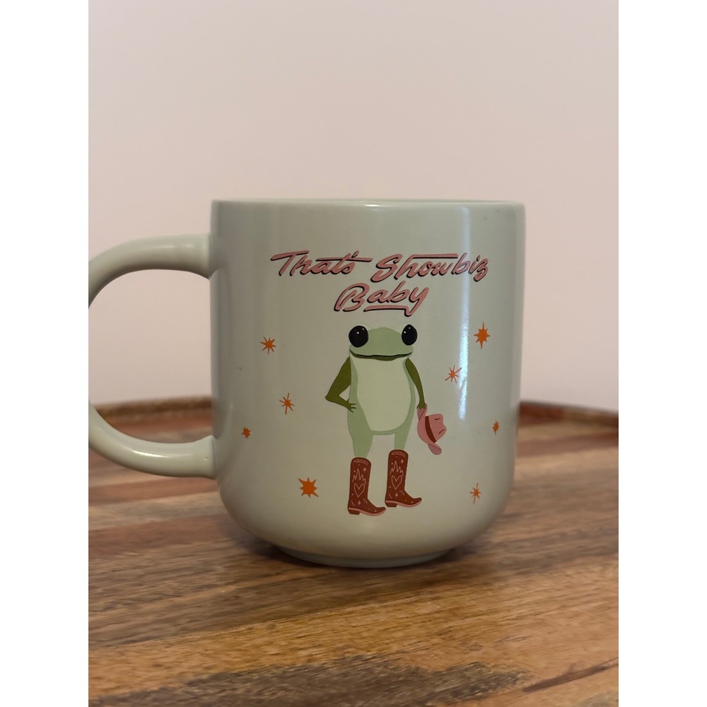 Thyme & Table Thats Showbiz Baby Frog Cowboy Boots Stoneware Mug Sage Green